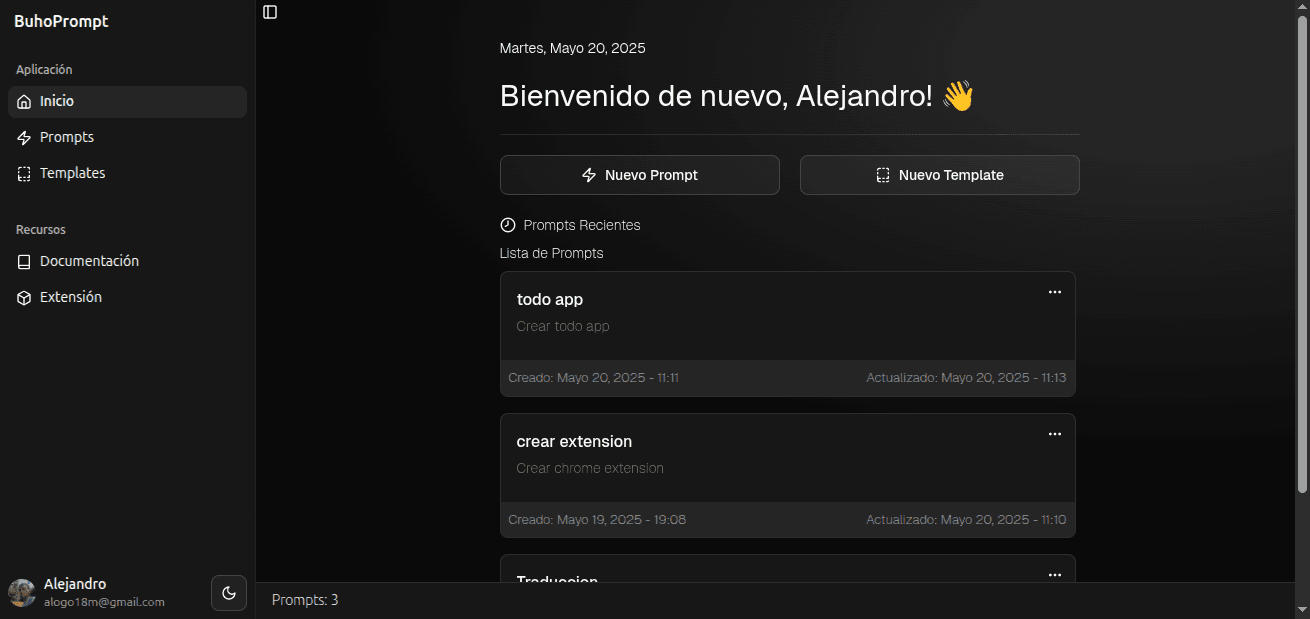 Dashboard de BuhoPrompt